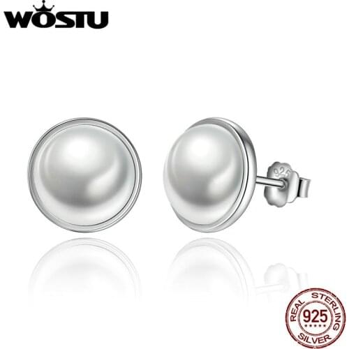 Real 925 Sterling Silver Elegant Beauty Stud Earrings With White Pearl For Women Compatible With Brand Jewelry S925 Gift