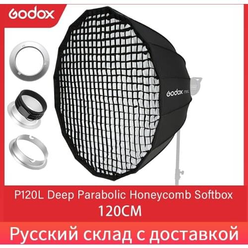 Godox P120L 120CM Portable Deep Parabolic Honeycomb Grid Softbox Bowens Mount Studio Flash Reflector Photo Studio Softbox