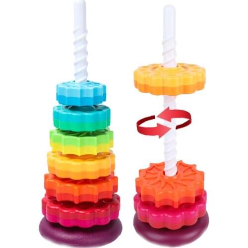 Kids Rainbow Stacking Blocks Toy Big Size Spinning Stacking Tower Jenga Games Fine Motion Training Toddler Early Educational Toy