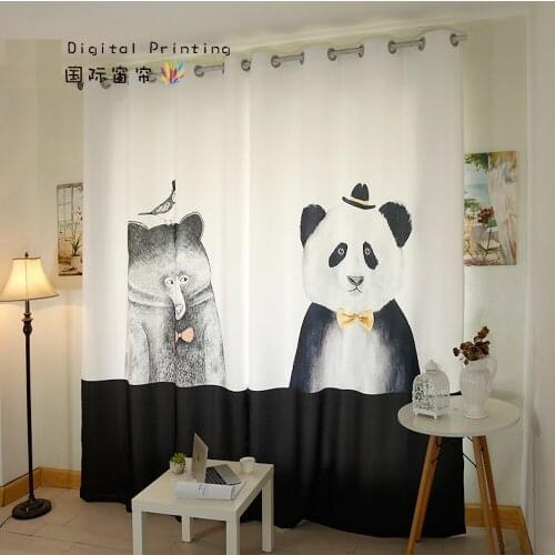 Personal Tailor 2x Window Drapery Boy Girl Kids Room Curtain Window Dressing Covering Tulle 200cm x 260cm Panda Bear White Black