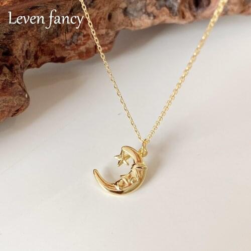 S925 Delicate Dainty Meaningful Golden Sterling Silver 925 Stars Crescent Moon Necklaces for Women Hope & Inspirational Jewelry
