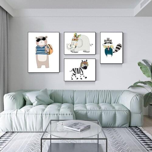 Woodland Animal Print Nursery Canvas Painting Nordic Wall Pictures Baby Girl Room Decor Wall Pictures for Living Room