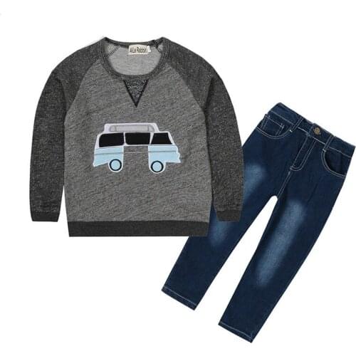 Baby Boys Clothes Set 2019 Autumn Long Sleeve Cotton Car Cartoon O-neck T-shirt + Casual Pants 2pcs Kids Clothing Suit k1