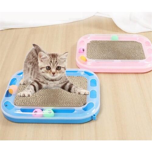 Cat Scratcher Board Toy With Bell Ball Kitten Corrugated Paper Pet Grind Nail Claw Turntable Track Interactive Scratching Pad