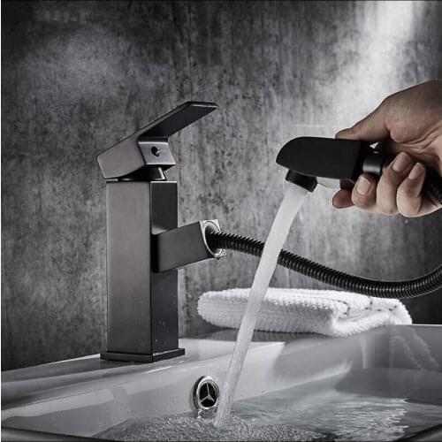 Brass hot and cold ORB finish Pull out basin faucet bathroom basin sink tap with pull out shower head style