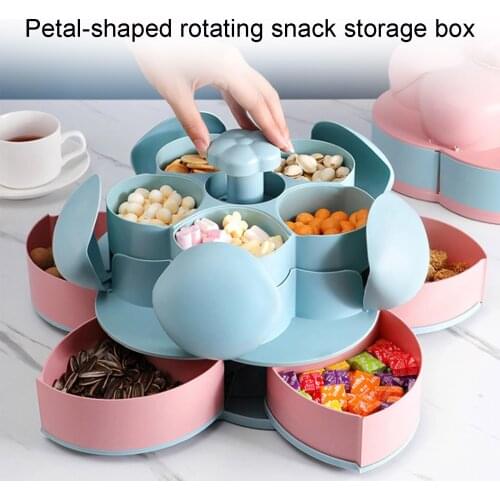 Petal Shape Rotating Snack Box Candy Tray Food Storage Box Wedding Candy Plates Double Layer Nuts Dried Fruit Organizer Case Box