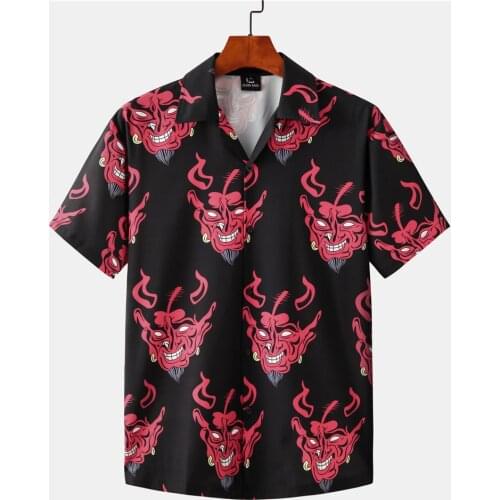 Devil Full Printed Short Sleeve Summer Floral Loose Hawaiian Korean Streetwear Hip Hop Fashion Shirt women
