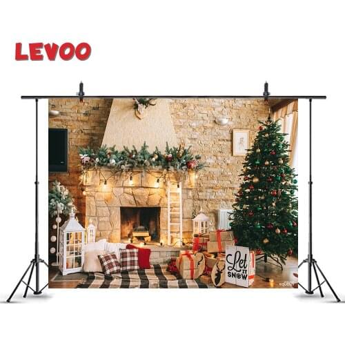 LEVOO Christmas Fireplace Theme Backdrop Xmas Tree Gifts Party Decorations Photo Studio Background Photography Shoot Props Vinyl