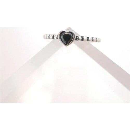 Liemjee Fashion Personality Party Jewelry S925 Silver Black Zircon Love Ring For Women Feature Namour Charm Gift All Seasons