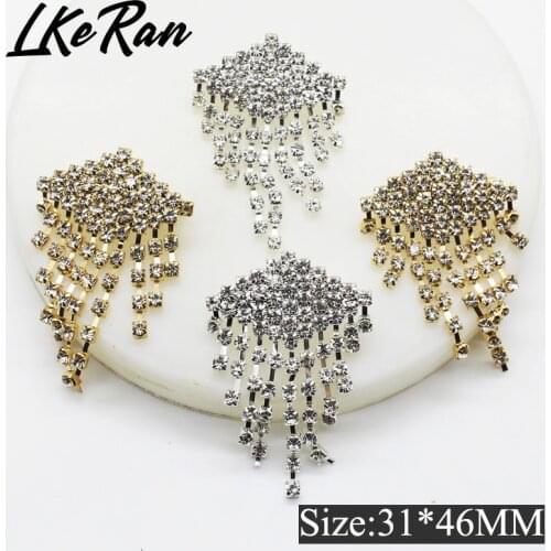 LKeRan Fashion Bohemian Style Rhinestone Brooch Button Crystal Drop Dangle Tassel Garment button collar pin Jewelry decoration