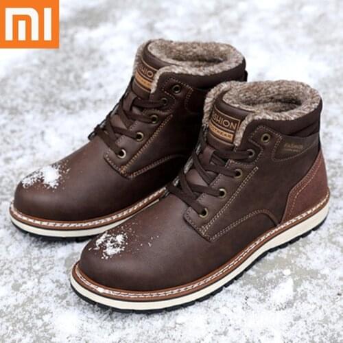 Xiaomi Winter Men Snow Boots Men Sneaker Brown Genuine Leather Warm Fur Ankle Boots Casual Shoes Men Work Boots Size39-45