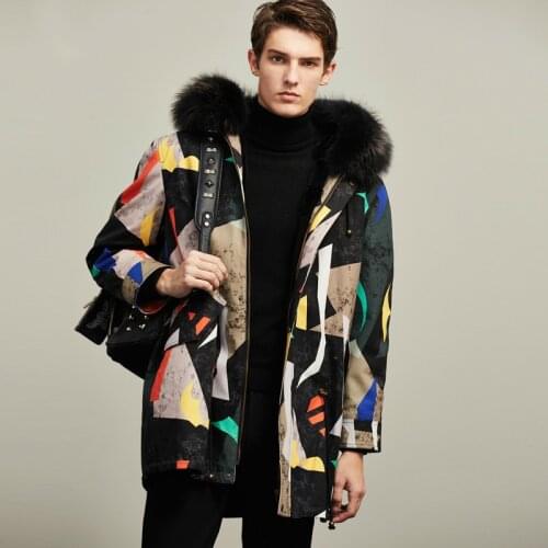 Real Fur Coat Men Rabbit Fur Coat Korean Real Raccoon Fur Collar Winter Jacket Men Real Fur Parka Streetwear Casaco M16D YY1153