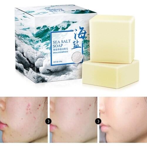 10x100G Sea Salt Soap Remove Pimple Pores Acne Treatment Moisturizing Soap Natural Milk Sea Salt Soap Face Care Foaming Net