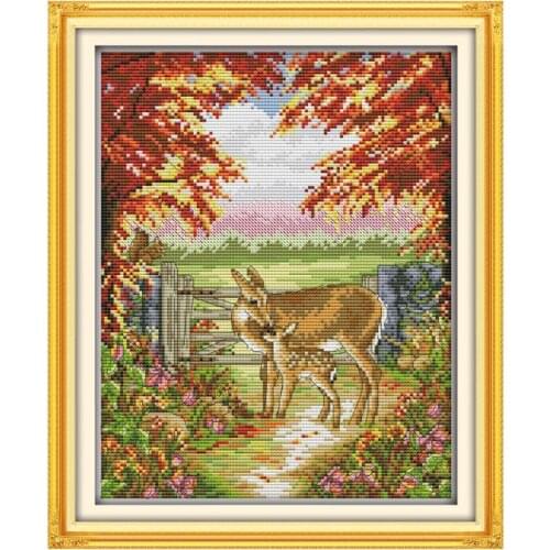 Warm deer mother and child cross stitch kit package aida 14 count pre stamped fabric needles embroidery DIY handmade needlework