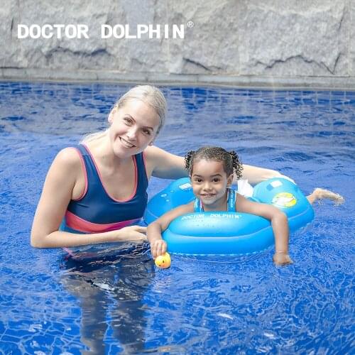Doctor Dolphin Baby Inflatable Swim Ring, 54X54 CM Baby Floats Toys, Floaties for Toddlers with Trouser Pocket (Powder Blue)