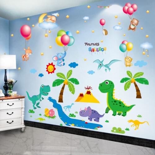 Dinosaurs Animals Wall Stickers DIY Trees Balloons Mural Decals for Kids Rooms Baby Bedroom Children Nursery Home Decoration