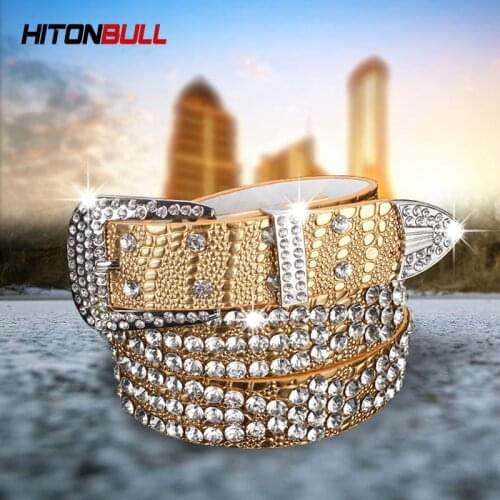 HITONBULL New Fashion Womens Belt High-end Diamond-Studded Belt High-quality Brand Crystal Belts Casual Women Jeans Girdle
