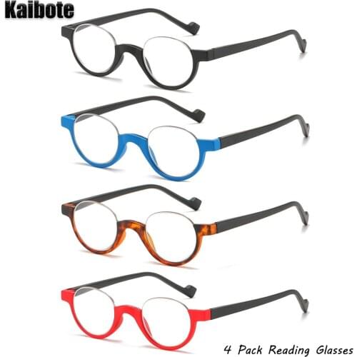 KBT 4 Piece/Pack Half Frame Reading Glasses Round HD Lens Anti-Fatigue New Men Women Presbyopic Eyeglasses +1.0 1.5 2.0 2.5 3.0