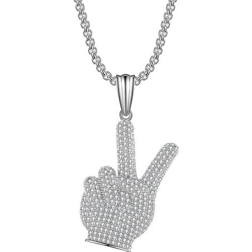 Gift Mens Pendant Necklace Fashion Bling zircon hand sign YES gesture Hiphop ornament jewelry