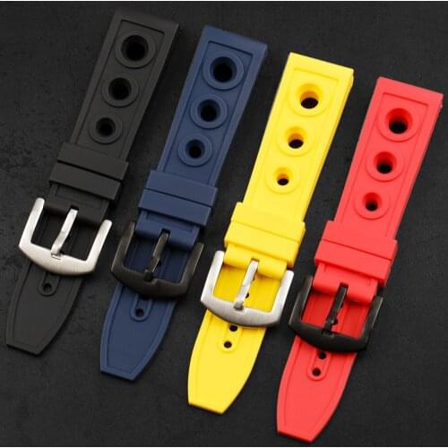 TOTOY Malaysia Rubber Watchbands, 22MM*20MM Dustproof Mens Watchbands, Blue Black Yellow Red Rubber Strap 22MM