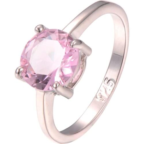 Classic Style Pink Crystal Zircon 925 Sterling Silver Wedding Party Fashion Design Romantic Ring Size 5 6 7 8 9 10 11 12 PR26