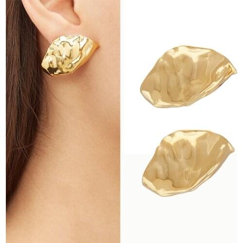 European and American shell earrings fashionable simple exaggerated design retro temperament lotus leaf earrings female