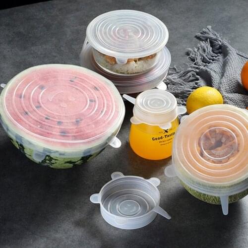Silicone Stretch Lids Reusable Airtight Food Wrap Covers Keeping Fresh Seal Bowl Stretchy Wrap Cover Kitchen Cookware 6pcs/set