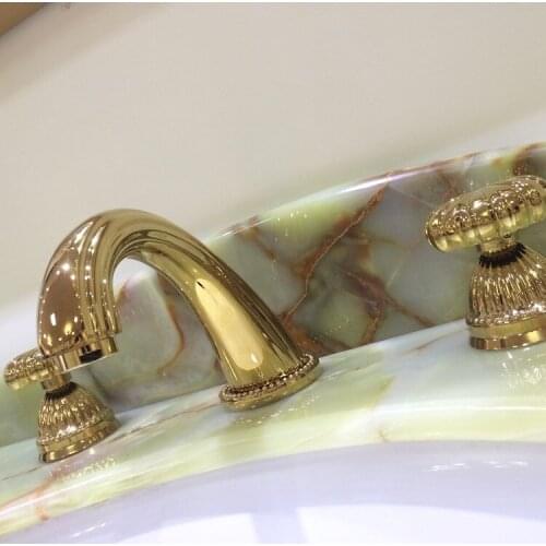 3 Holes 8" Widespread Lavatory Sink faucet mixer tap gold clour 3 Piece New