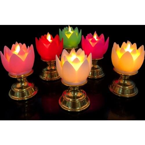 Colorful Electric Lotus Light Battery Operated Flameless Flicker LED Candle Tea Lamp Prayer Accessories Guanyin Home