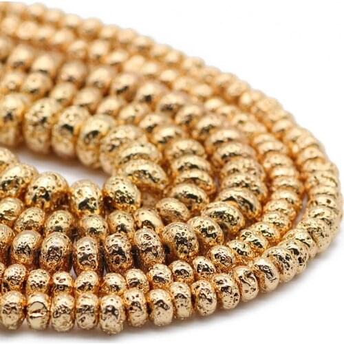 Volcanic Rock Natural Stone 14K Gold Flat Round Spacer Lava Loose Beads For Jewelry Making DIY Bracelet 6/8/10MM Accessories