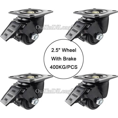 High Quality 4PCS 2.5Inches Heavy Duty Industrial Casters Universal Wheels Rollers with Brake Load Bearing 1200KG/4PCS