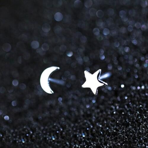 MloveAcc 925 Sterling Silver Star & Moon Push-back Women Stud Earrings Jewelry Brincos Pendientes Mujer