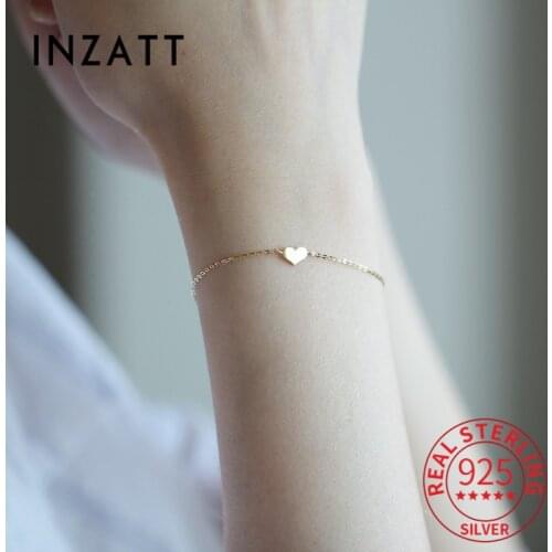 INZATT Real 925 Sterling Silver Heart Chain 14K Gold Bracelet For Women Cute Fine Jewelry Minimalist Accessories Drop Shipping