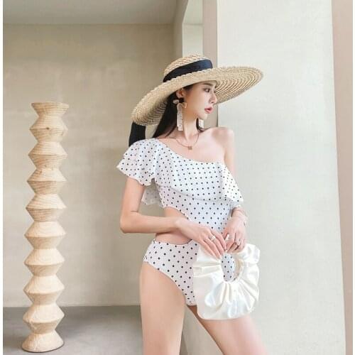 Women Swimwear And Beachwear Big Size Swimsuit Beach Wear Bath Suit One Piece Female 2021 New Falbala Shoulder Sebo Print