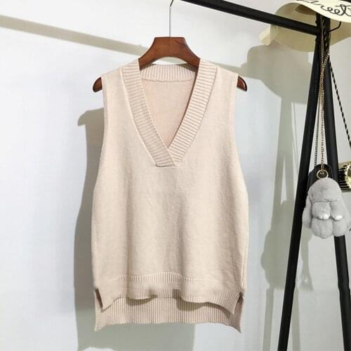 Womens V-neck Knitted Sweater Fashion Vest Autumn Winter Loose Waistcoat Wild Sleeveless Sweater Vest Weste Warm Top Pullover