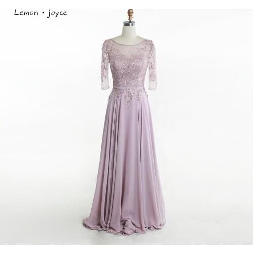 Elegant Dresses Woman Party Night 2020 Lemon Joyce O-Neck A-line Evening Dresses Half-Sleeves Chiffon Dress Plus Size