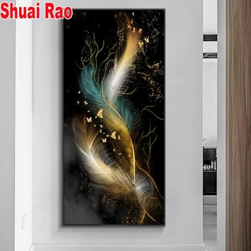 Golden Line Feather diamond painting picture rhinestone of embroidery diamond mosaic Abstract 5d cross stitch decoration home