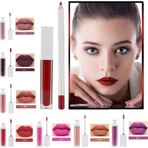 1 Set Lipstick&Lipliner Kit Nude Matte Waterproof Liquid Lipstick And Lip liner Pencil Beauty Lip Makeup Cosmetics Sets