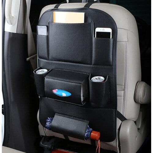 1 *PU Leather Car Seat Back Organizer Vehicle Storage Bag Phone Cup Tablet Holder Protector for Kids Car Storage Car Accessories
