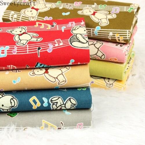110x45cm High Quality Thick Cotton Fabric By Yard Music Note Bear Print Tissus DIY Sewing cloth curtain pillow Party Home Decor