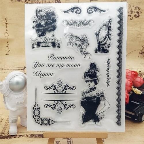 14*18CM Lady Transparent Clear Stamps / Silicone Seals Roller Stamp For DIY Scrapbooking Photo Album/Card Making