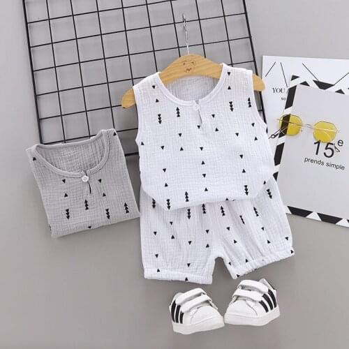 2020 Children Clothes Suit New Summer Baby Boys Girls Print Triangle Vest Shorts 2Pcs/sets Infant Kids Fashion Toddler Tracksuit