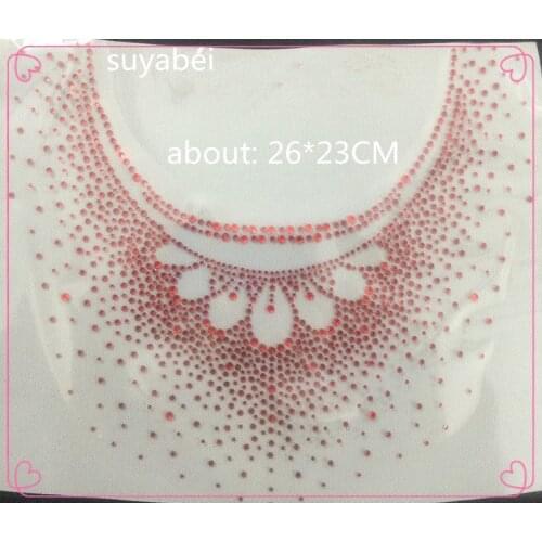 2pc/lot Neckline decor iron on crystal transfers desig motif iron on applique patches hot fix rhinestones motif sticker