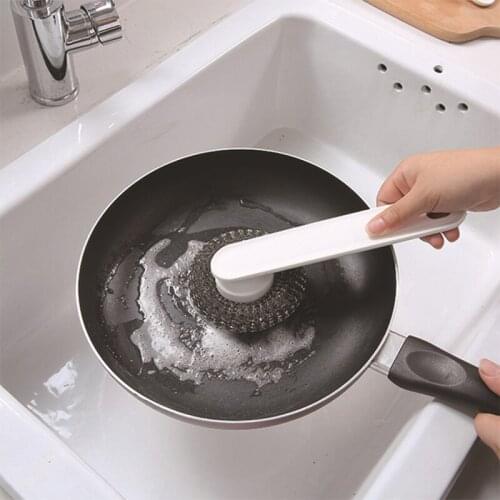 2pcs Cleaning Brush Kitchen Tool Wire Ball Household Non-Stick Pot Cleaning Brush Plastic PP Pot Brush Set