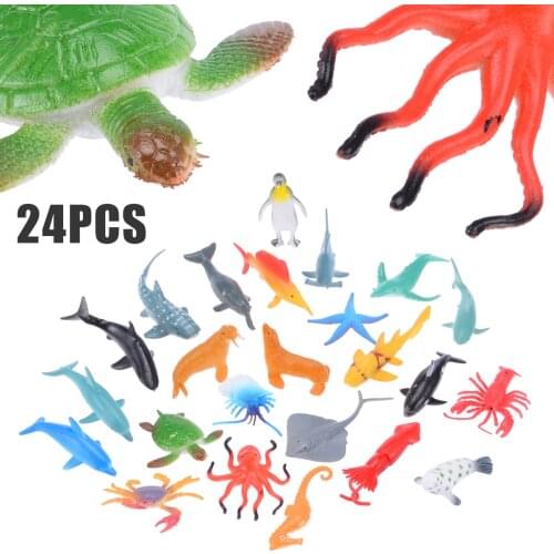 24pcs Mini Ocean Sea Life Model Toys Figure Ocean Creatures Dolphin Turtle Action Toy Figures Kids Educational Toys