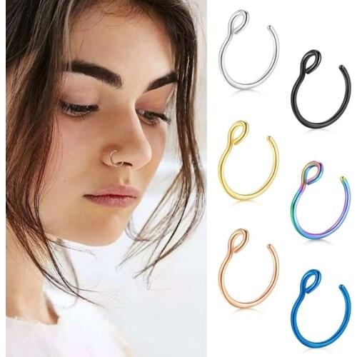 8/10mm Nose Piercing Surgical Steel C Clip Lip Ring Earring Nose Ring Hoop Jewelry Helix Cartilage Lip Nose Punk Gothic Fashion