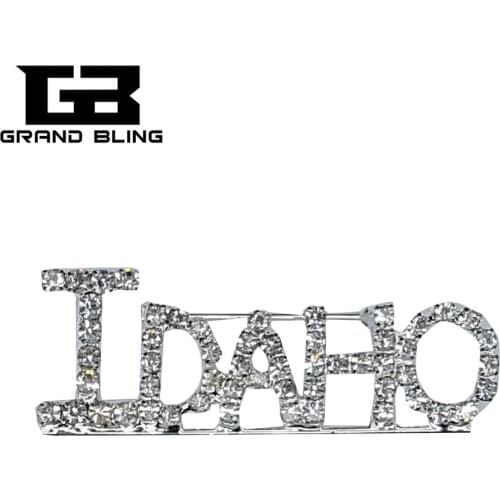 USA States Theme Gift Bling Rhinestone "IDAHO" State Word Pin Crystal Brooch Jewelry