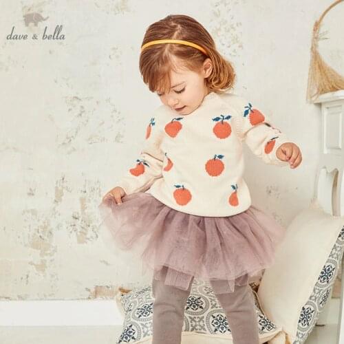 DBJ14594 dave bella autumn cute baby girls fruit print knitted sweater kids fashion toddler boutique tops