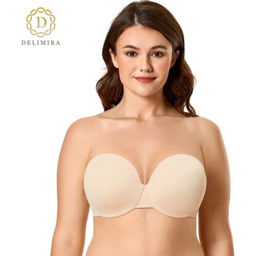DELIMIRA Womens Plus Size Smooth Invisible Strapless Bra Multiway Padded Underwire