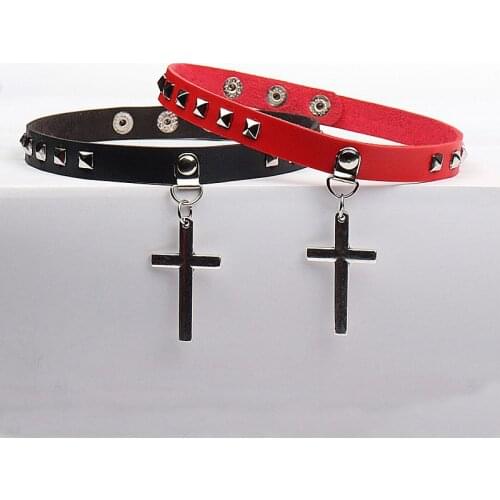 Length 41cm Necklace Leather Punk Style Cross Rivet Clavicle Necklace